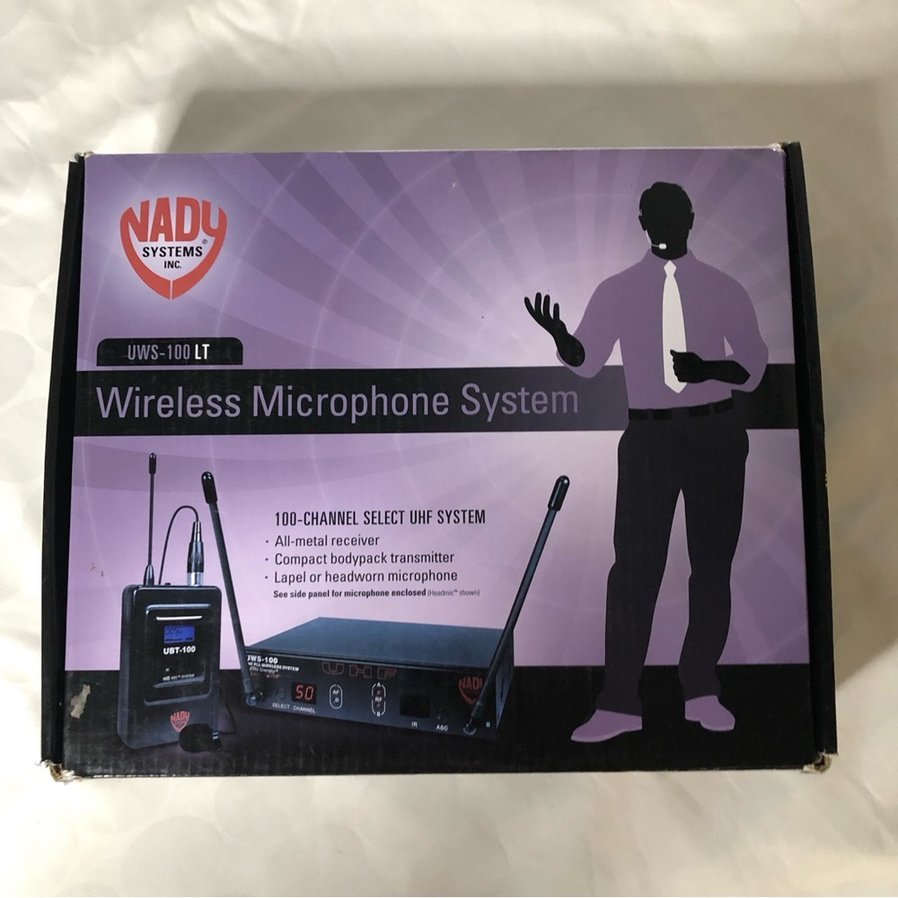 Wireless Microphone Headset Nady Systems inc.  UWS-100 LT Great Condition! W/Box